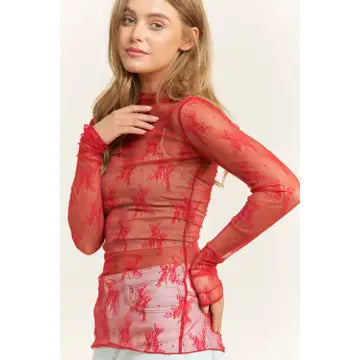 Lace Mesh Top in Red
