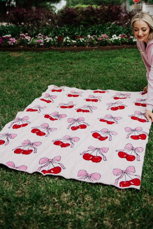 Katydid - Cherry Bows Blanket: Light Pink