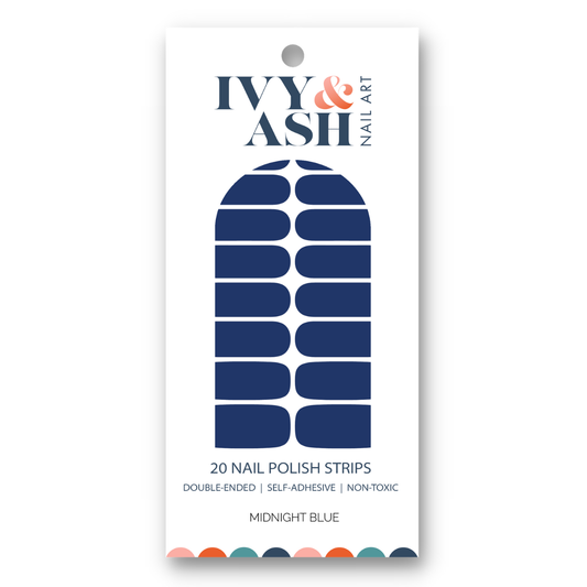 Ivy & Ash - Midnight Blue | Dark Winter Blue Pearl Finish Nail Wraps