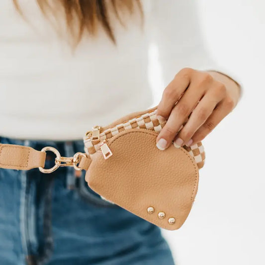 Dual Checkered Wristlet in Tan