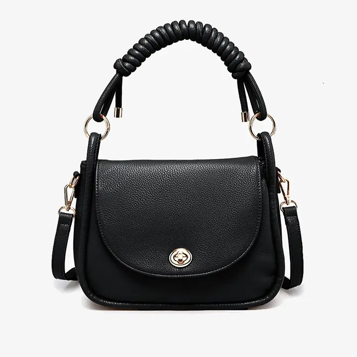 Effie Messenger Satchel Bag w/ Knotted Handle Black