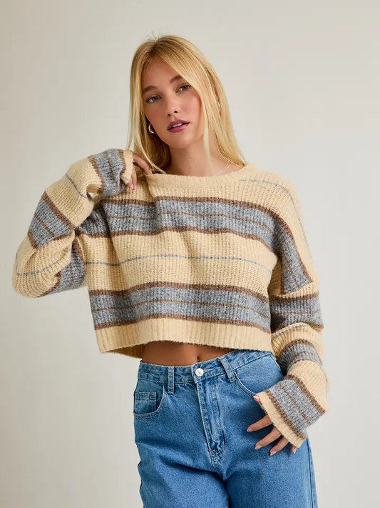 Ailany Striped Oversized Cropped Sweater