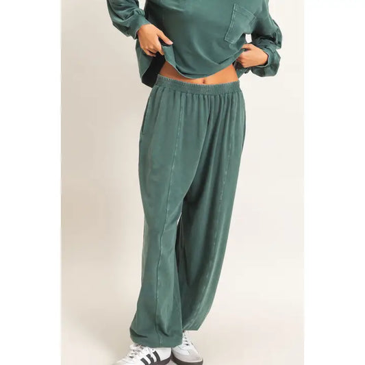 Katie Mineral Wash Joggers in Dark Green