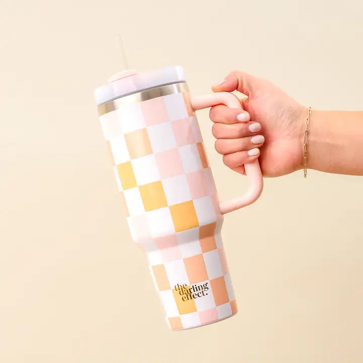 40 oz Checkered Tumbler in Peach