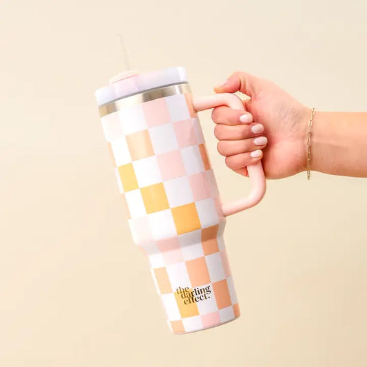 40 oz Checkered Tumbler in Peach