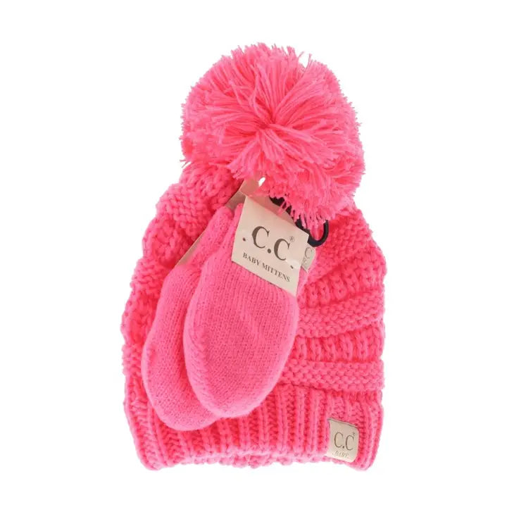 Baby Beanie and Mitten Set in Candy Pink