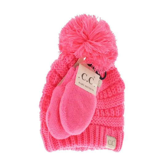 Baby Beanie and Mitten Set in Candy Pink