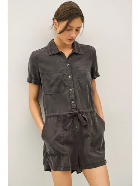 Alaina Drawstring Romper in Charcoal