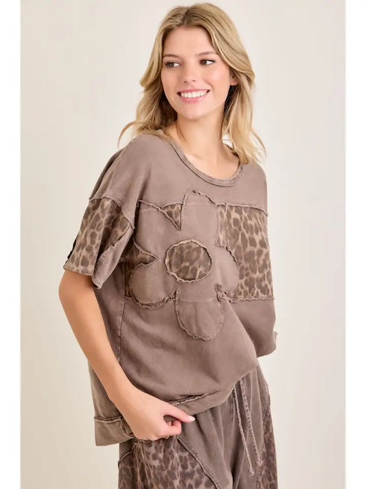 Mineral Washed Leopard Daisy Top