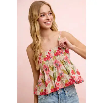 Maisie Floral Smocked Tank in Pink