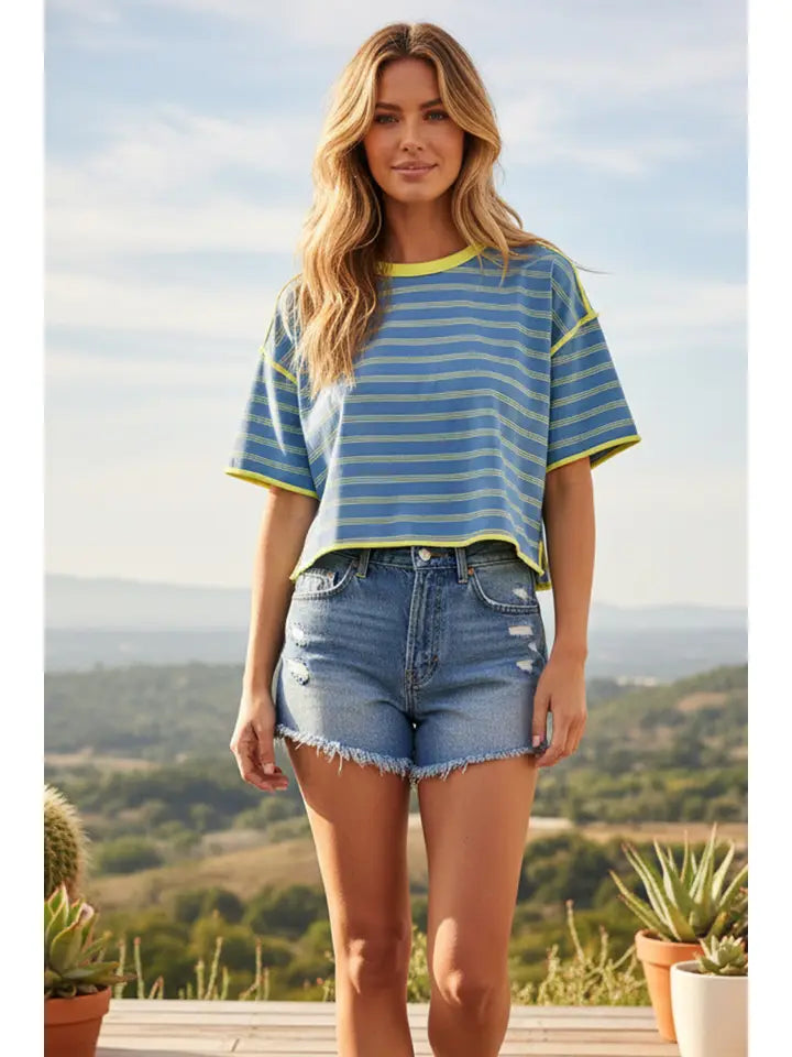 Taylyn Striped Top Blue / Lime