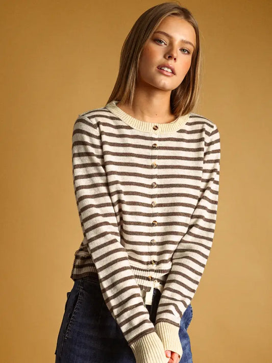Shelbie Striped Cardigan in Brown