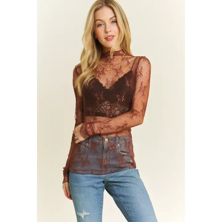 Lace Mesh Top in Brown