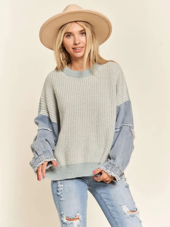 Denim Sleeve Free People Dupe Sweater