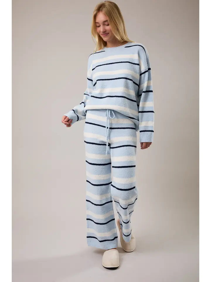 Kloe Striped Sweater and Pant Set in Light Blue