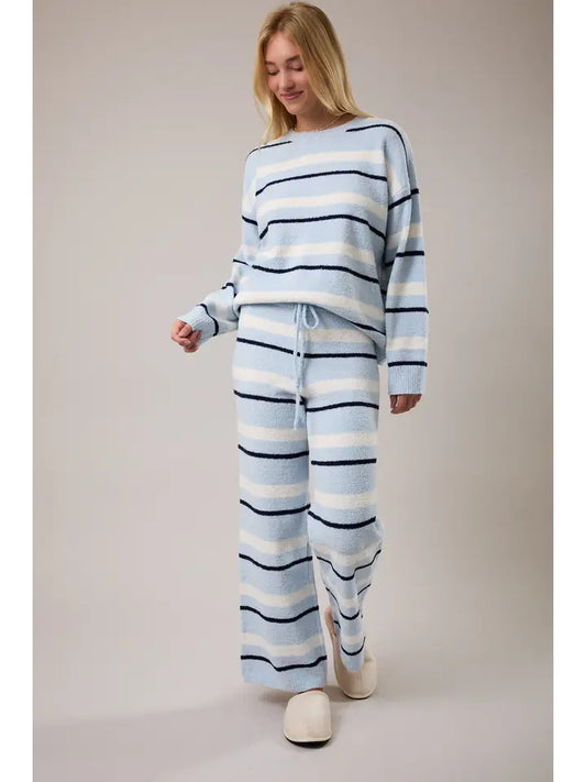 Kloe Striped Sweater and Pant Set in Light Blue