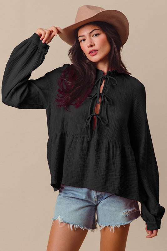 Holli Holiday Tie front Top in Black