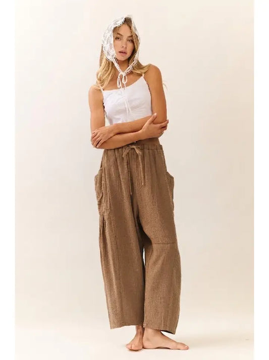 Tessa Gauze Cargo Pants in Chocolate