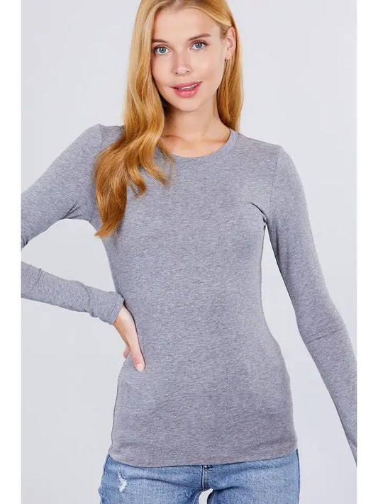 Basic Long Sleeve Top in Heather Grey