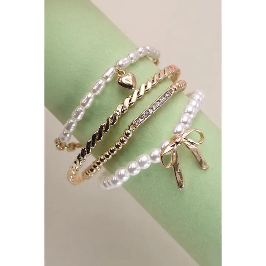 Bow & Pearl Bangle Set
