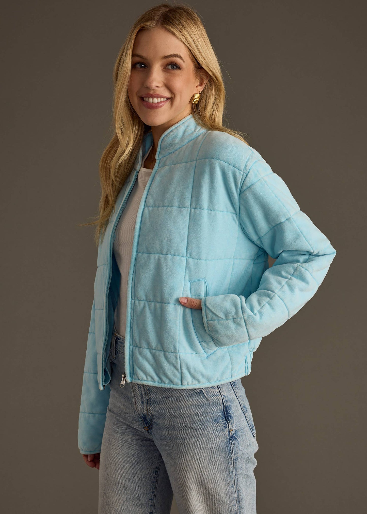 Naomie Light Blue Washed Quilted Jacket