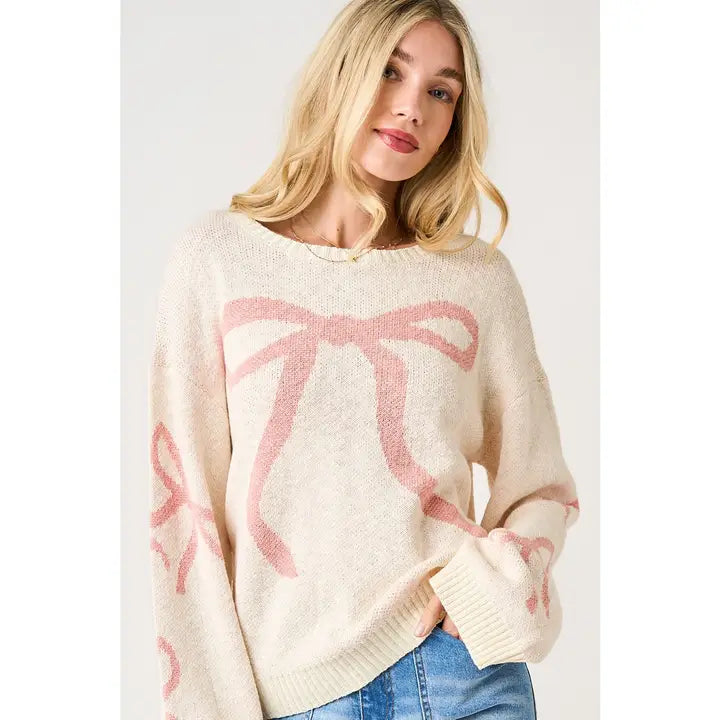 Coquette Bow Sweater in Pink