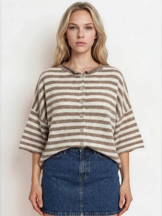 Remy Striped Cardigan in Light Mocha