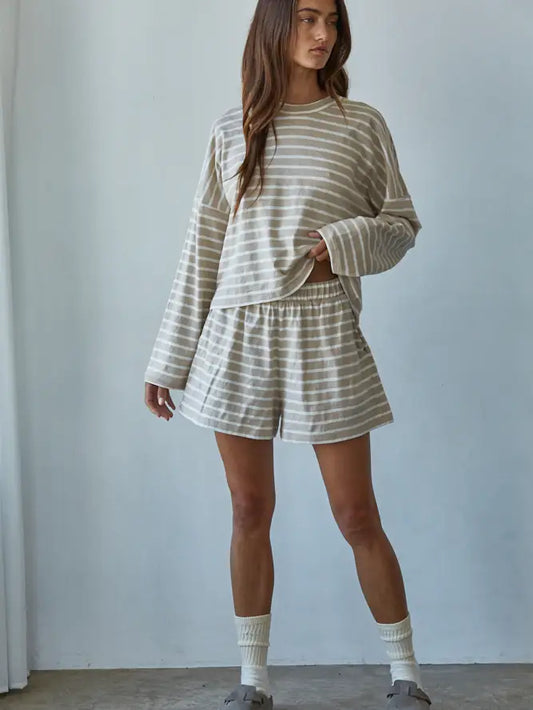 Kaitlyn Striped L.S. Top in Taupe