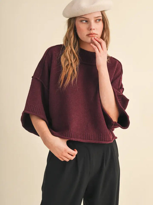 Taylor Mock Neck Sweater in Mulled Wine