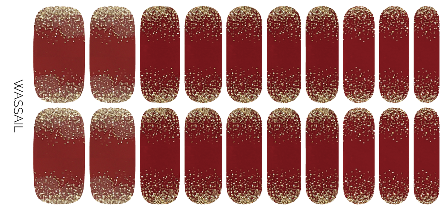 Ivy & Ash - Wassail | Deep Red Gold Glitter Christmas Holiday Nail Wraps