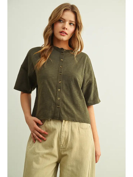 Briar Button Down Top in Olive