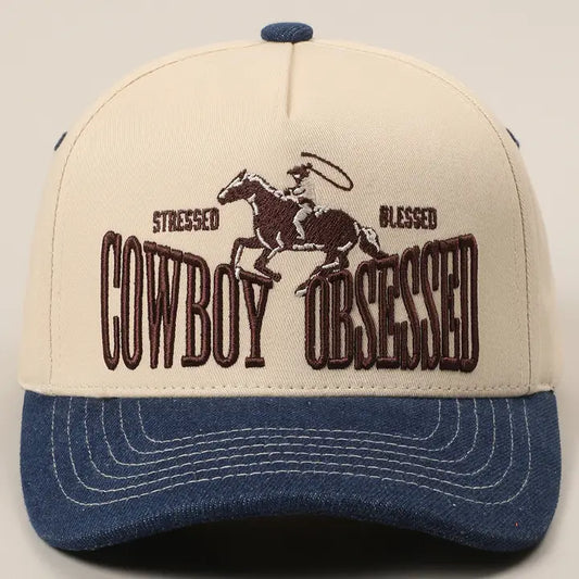Cowboy Obsessed Trucker Hat in Blue