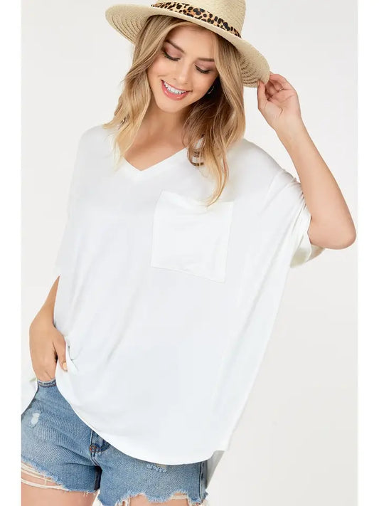 Comfy Luxe Pocket Tee in White