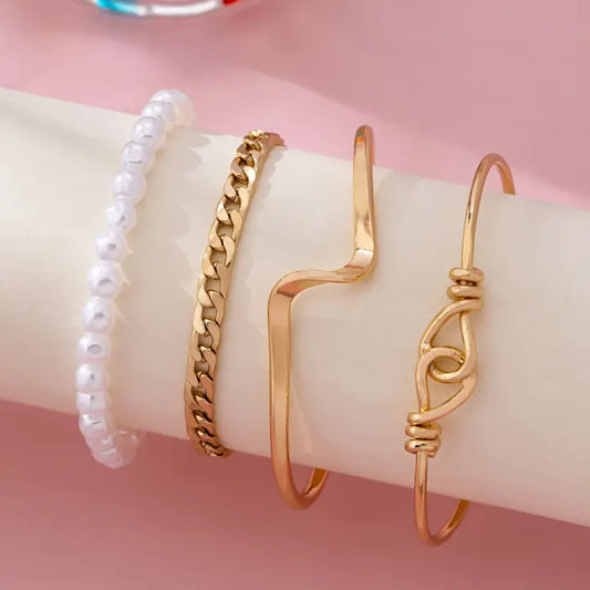 Gold & Pearl Bracelet Set