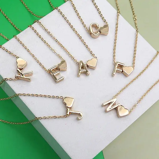 Simple Initial Necklace with Heart Charm