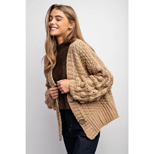 Marly Chunky Knit Cardigan in Taupe