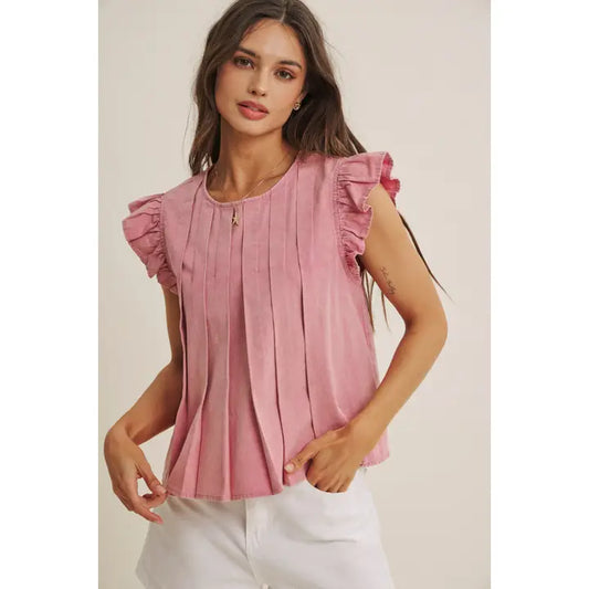 Gabi Pleated Top in Raspberry Pink