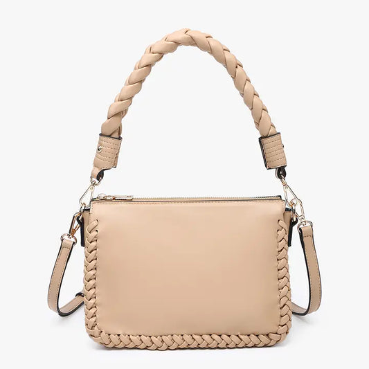Judith Whipstitch Trim Shoulder Bag w/ Braided Handle