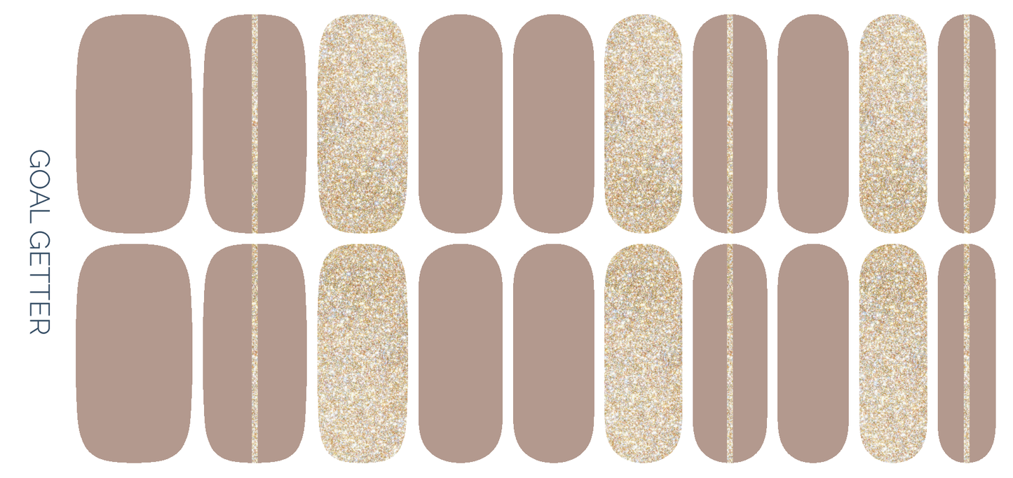 Ivy & Ash - Goal Getter | Taupe & Gold Glitter Neutral Nail Wrap