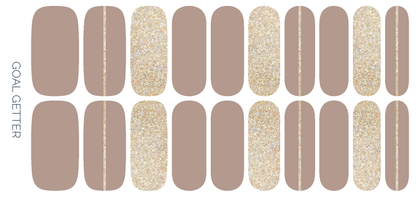 Ivy & Ash - Goal Getter | Taupe & Gold Glitter Neutral Nail Wrap