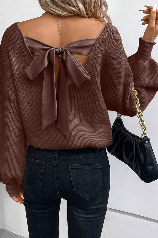 Bow Tie Back Sweater in Brown