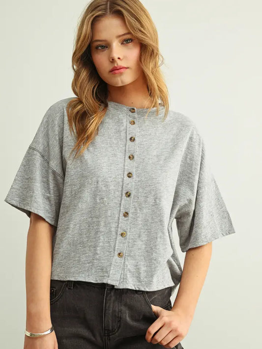 Briar Button Down Top in Grey