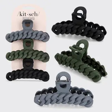 Kit-Sch Eco-Friendly Chain Claw Clip 3pc Set - Black/Moss