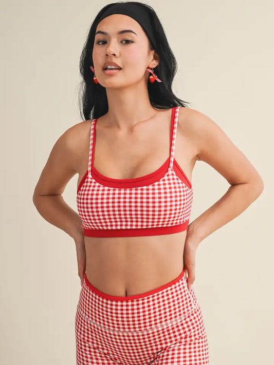 Gingham Sports Bra in Red