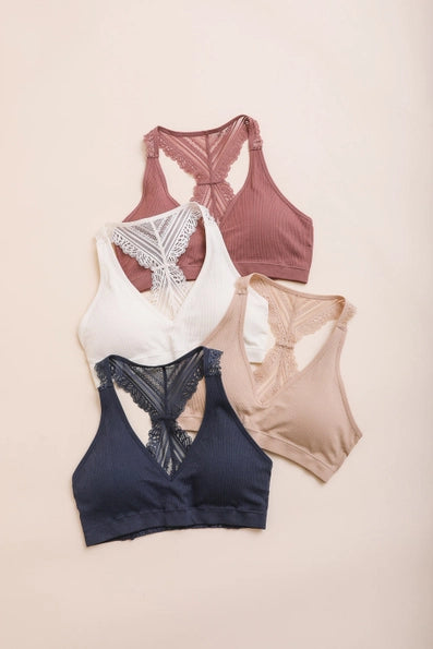 Lace Racer Back Bralette in Blue