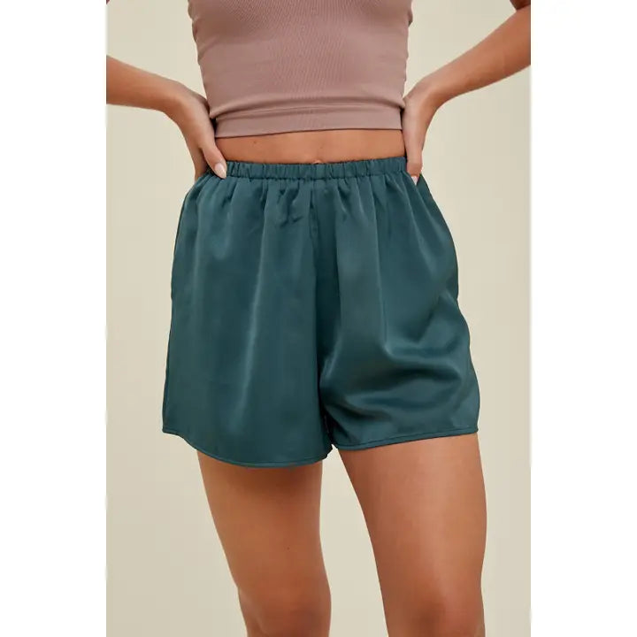 Satin Short in Teal Green