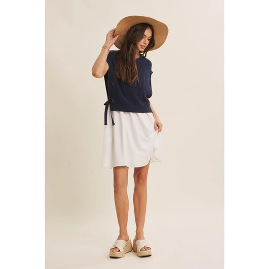 Tie Side Vest and cami dress set in Navy