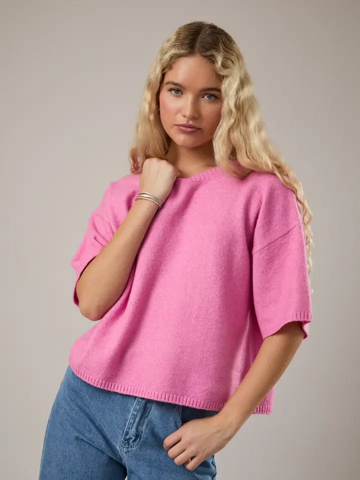 Kate Crew Neck Boxy Sweater in Pink