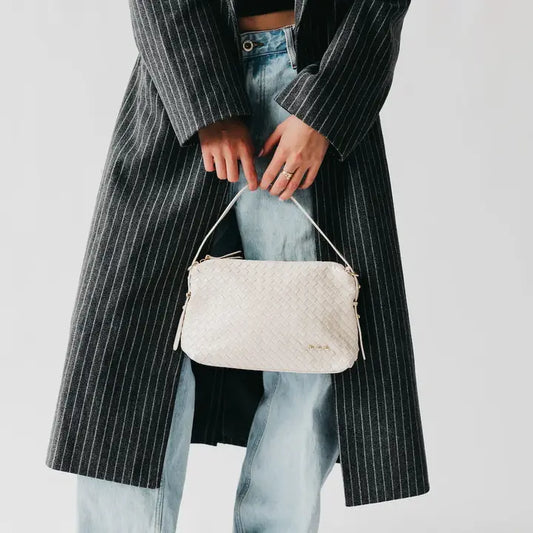 Harper Woven Shoulder Bag in Cream