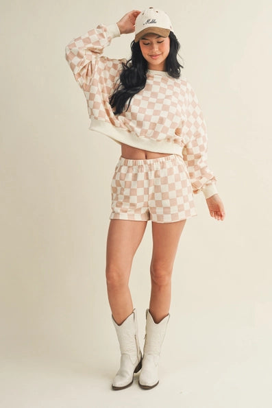 Checkmate Cropped Sweat Shorts Taupe
